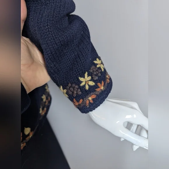 Women's cable knit wool turtle neck embroidered flowers Point Zero 90s M - Picture 7 of 12